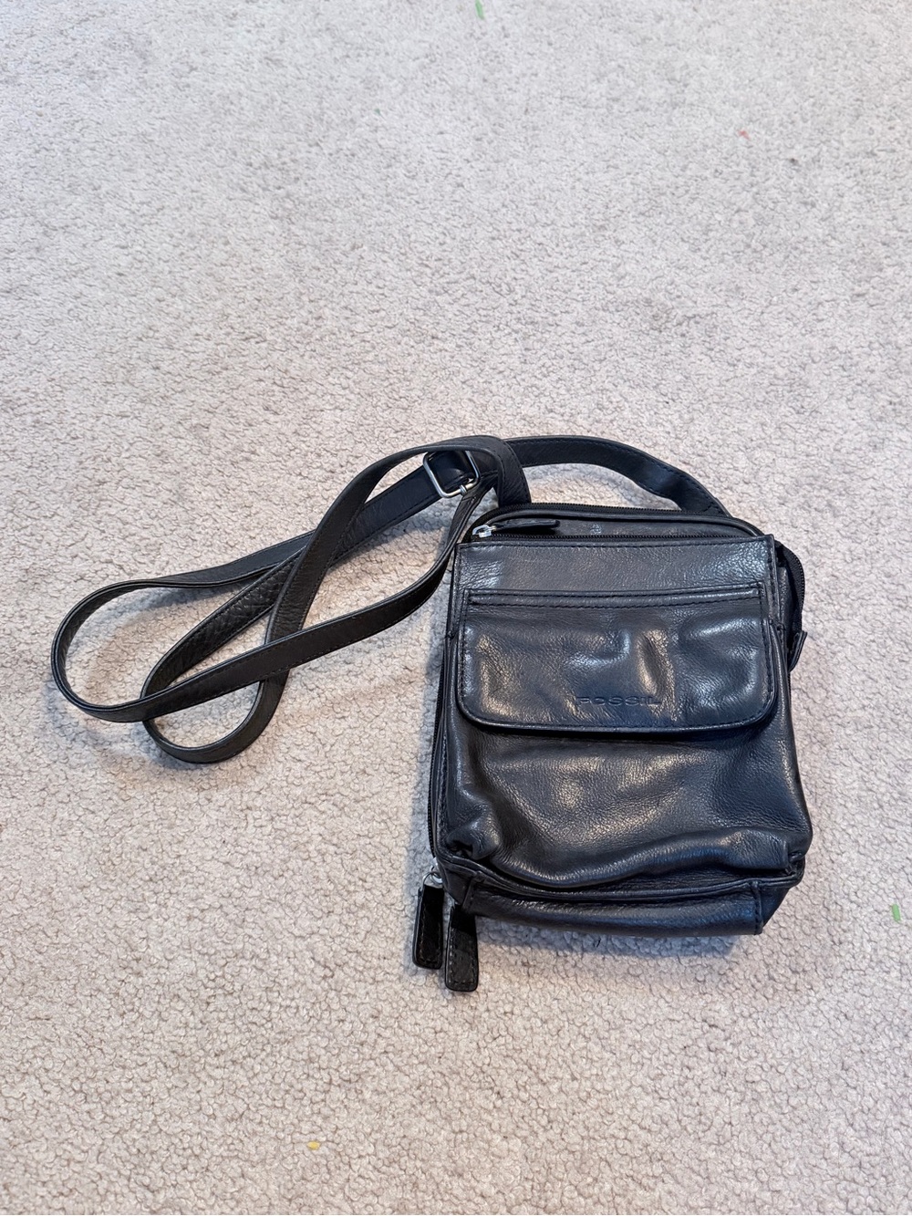 Vintage Y2K Fossil Black Leather Front Flap Pocket Crossbody Bag